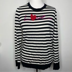 DKNY Black Stripe LOVE Silk Cashmere Blend Sweater M